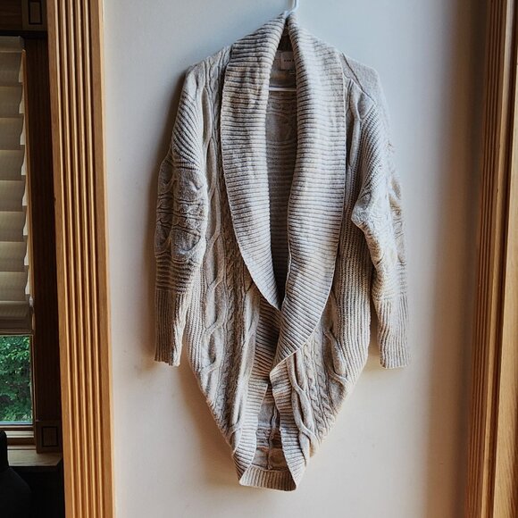 Pink Rose Beige Chunky Cable Knit Angled Open Cardigan Size XL - Picture 7 of 15